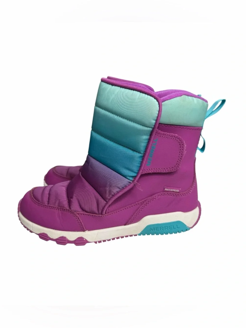 MERRELL Free Roam Puffer Girls Winter Boots in Berry Turquoise Sz 3 M Waterproof